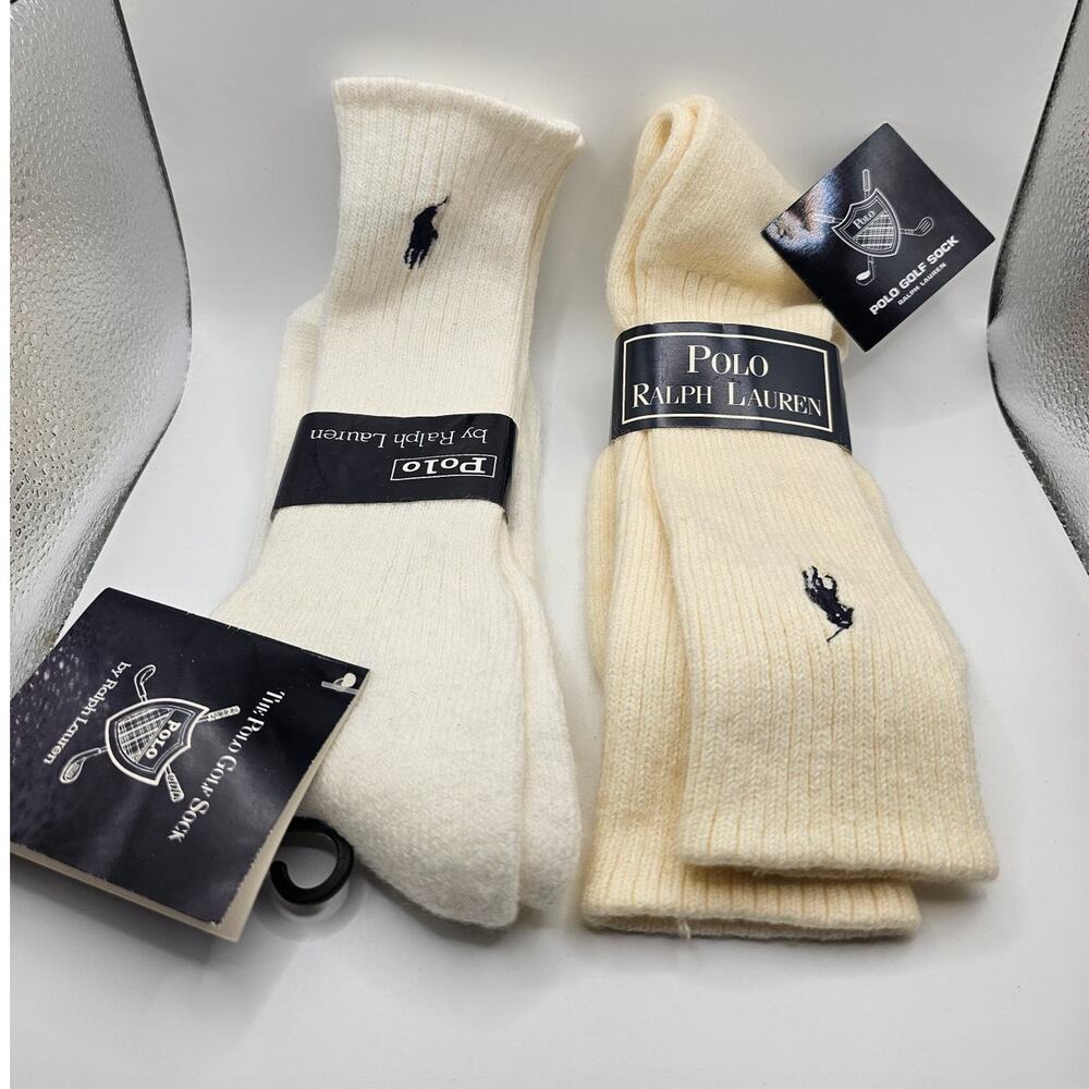 2 Pairs NWT Mens Ralph Lauren Polo Golf Socks White Cream 10-13 8222